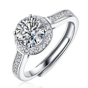 Certified 2ct. t.w. Moissanite Diamond Halo Engagement Ring NEW